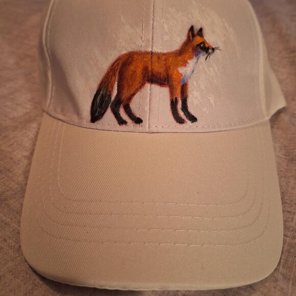 Hand-Painted Fox Hat on White Baseball Hat. - Picture 8 of 10
